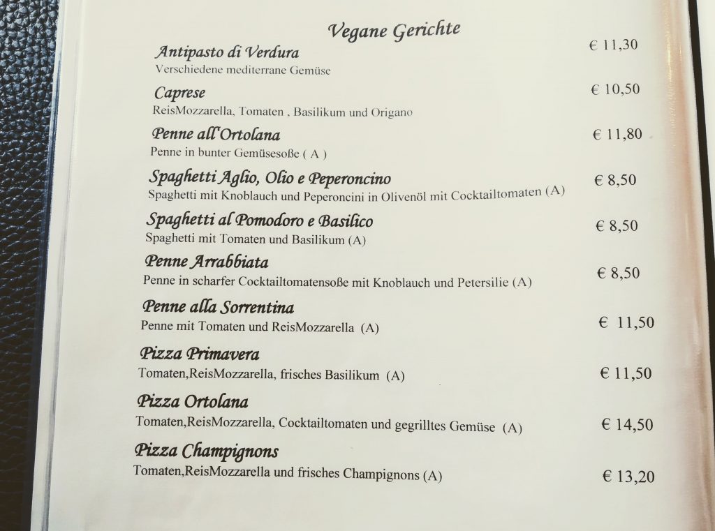 Il Caminetto Linz Speisekarte vegan Pizza Pasta